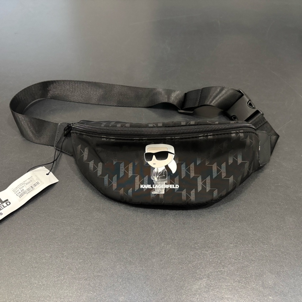 Karl Lagerfeld black allover logo and mascot print waistbag